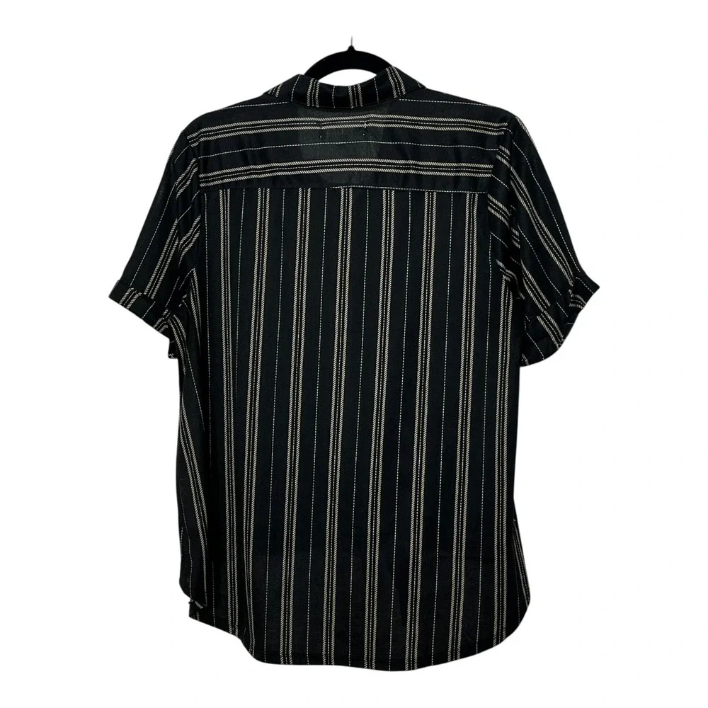 New York Laundry Womens Large Black White Striped Short Sleeve Tie Front Shirt